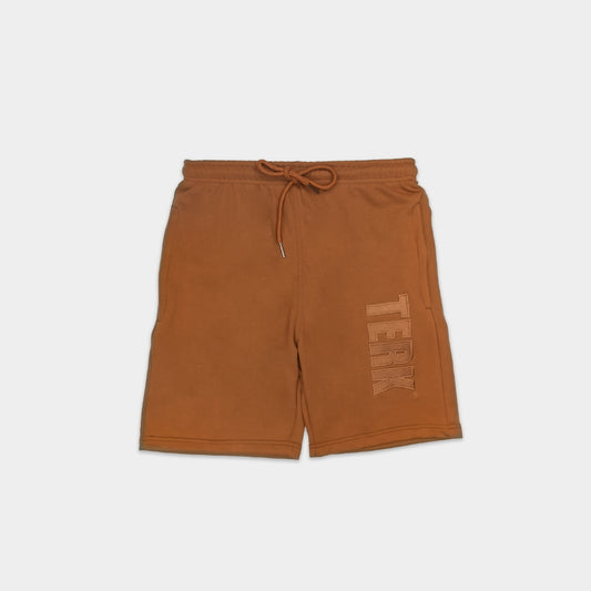 SADDLE SOLID SWEAT SHORTS WITH TAN TERK EMBROIDERED LOGO